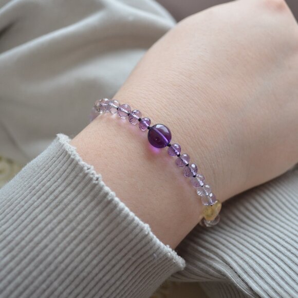 Hand Knotted Ametrine Bracelet with Citrine and Amethyst - Picture 3 of 10